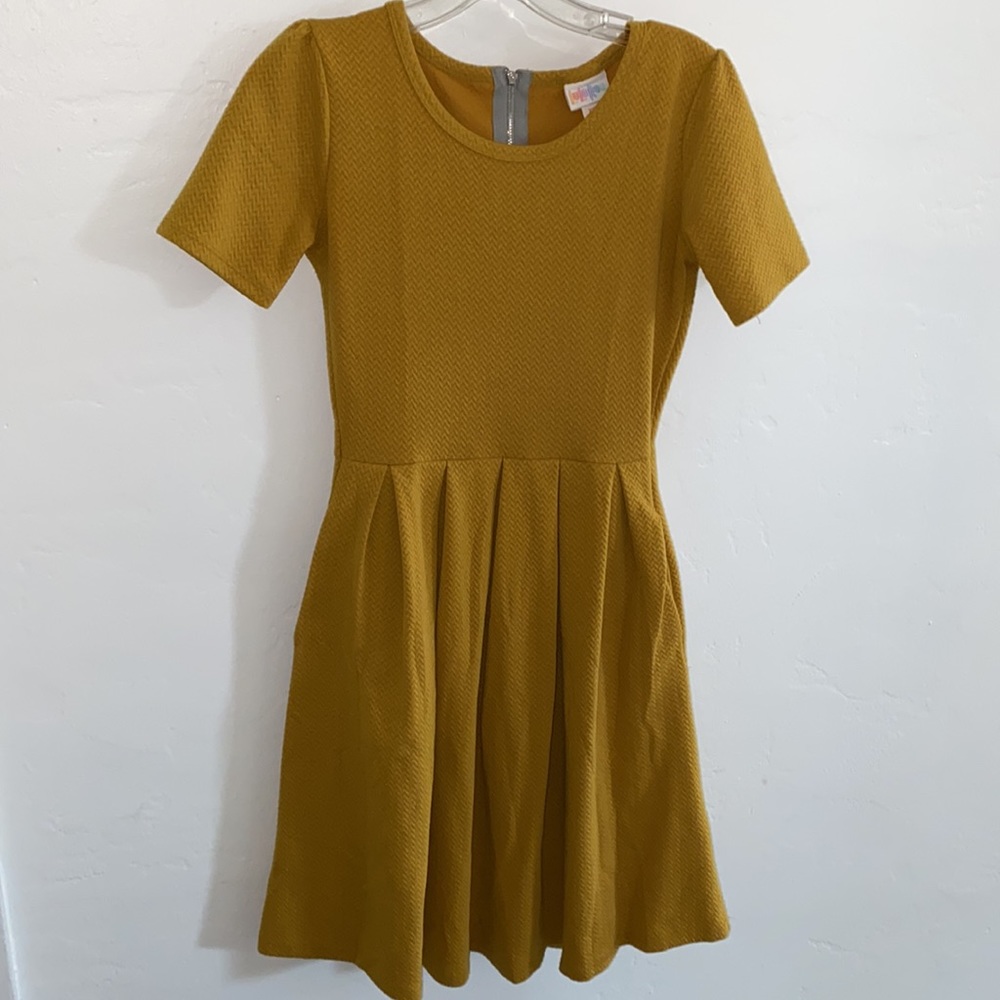LuLaRoe Chevron Texture Dress - Mustard Yellow - XS